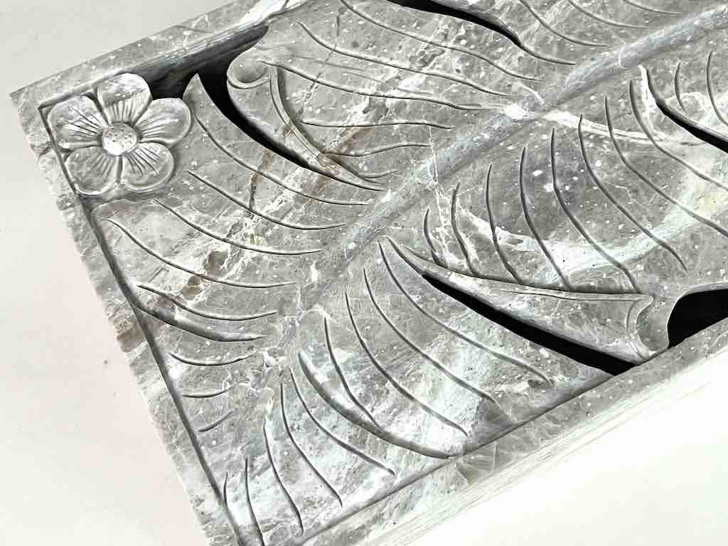 Banana Leaf Relief Carved Unpainted Soapstone Trinket Decor Box