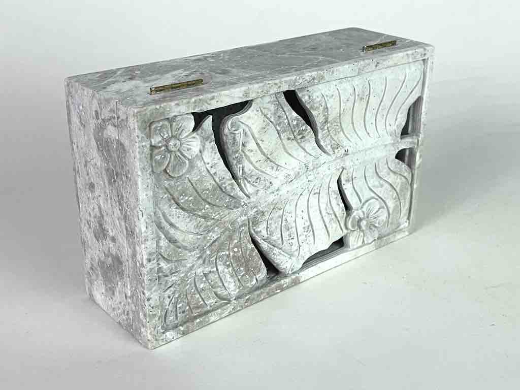 Banana Leaf Relief Carved Unpainted Soapstone Trinket Decor Box