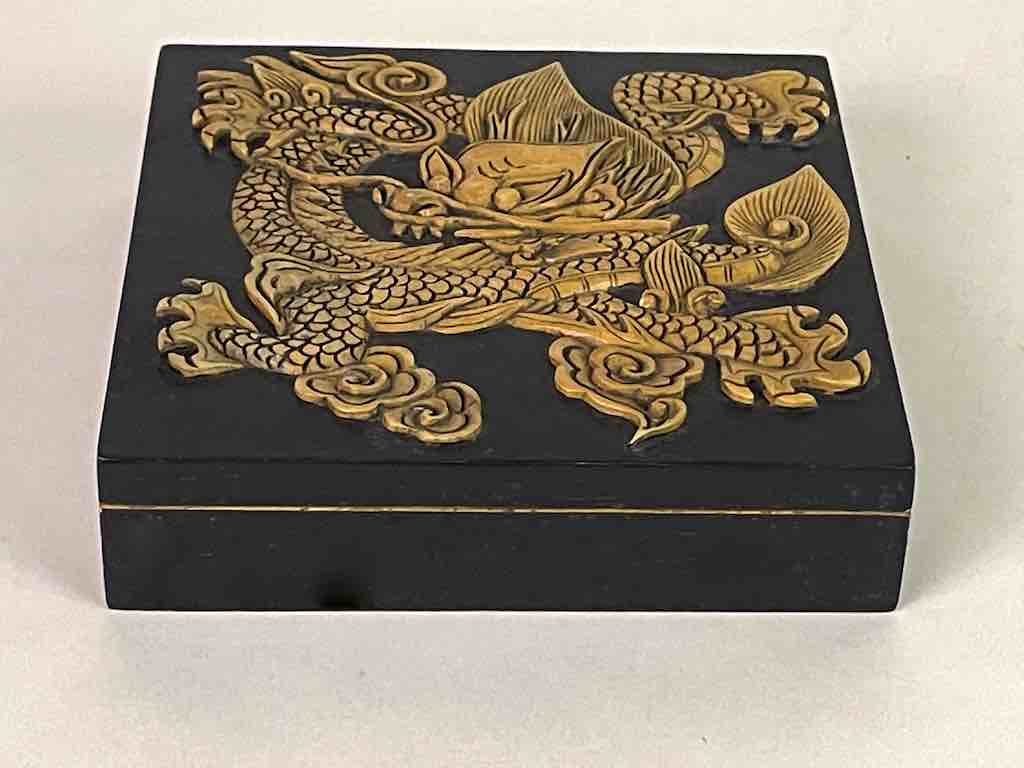 Dragon Design - Square Black Soapstone Trinket Decor Box