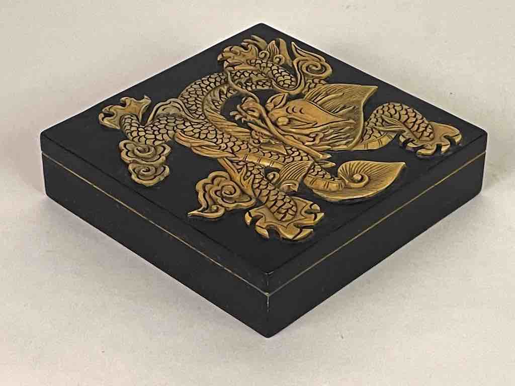 Dragon Design - Square Black Soapstone Trinket Decor Box