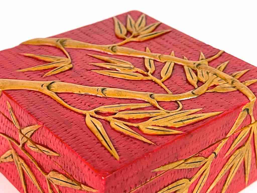 Bamboo Design - Square Red Soapstone Trinket Decor Box