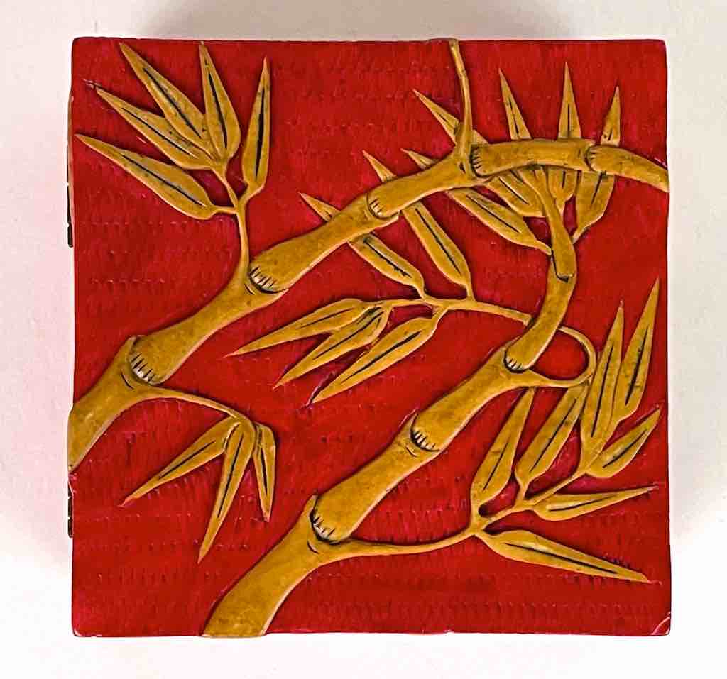 Bamboo Design - Square Red Soapstone Trinket Decor Box