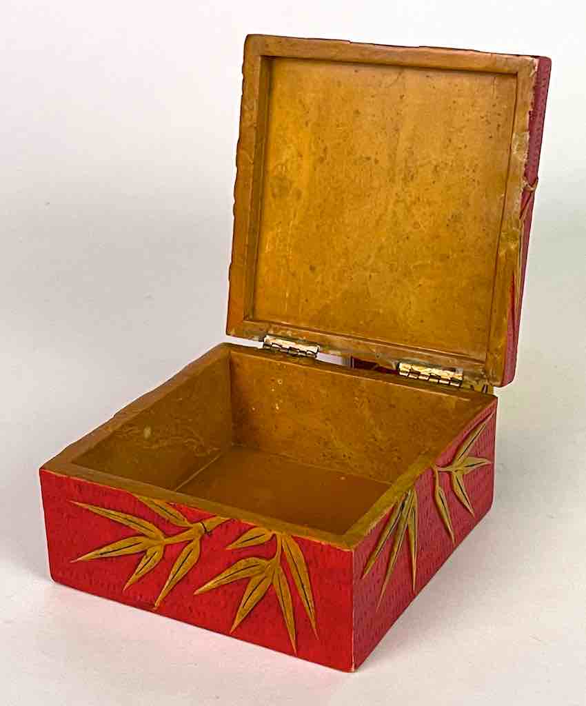 Bamboo Design - Square Red Soapstone Trinket Decor Box