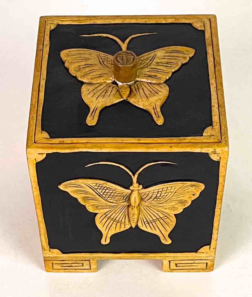 Butterflies Design - Footed Cube Soapstone Trinket Decor Lidded Box