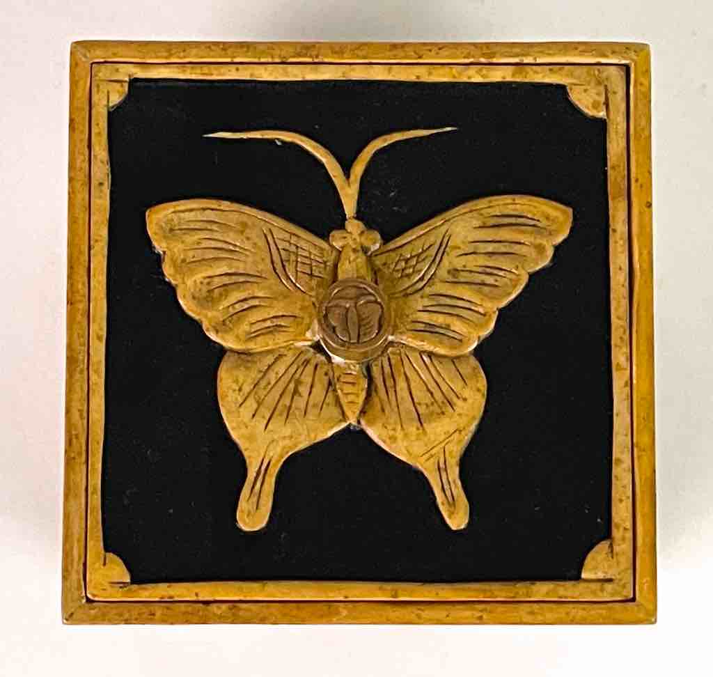 Butterflies Design - Footed Cube Soapstone Trinket Decor Lidded Box