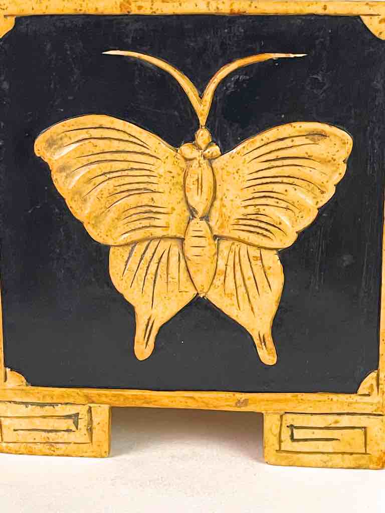 Butterflies Design - Footed Cube Soapstone Trinket Decor Lidded Box