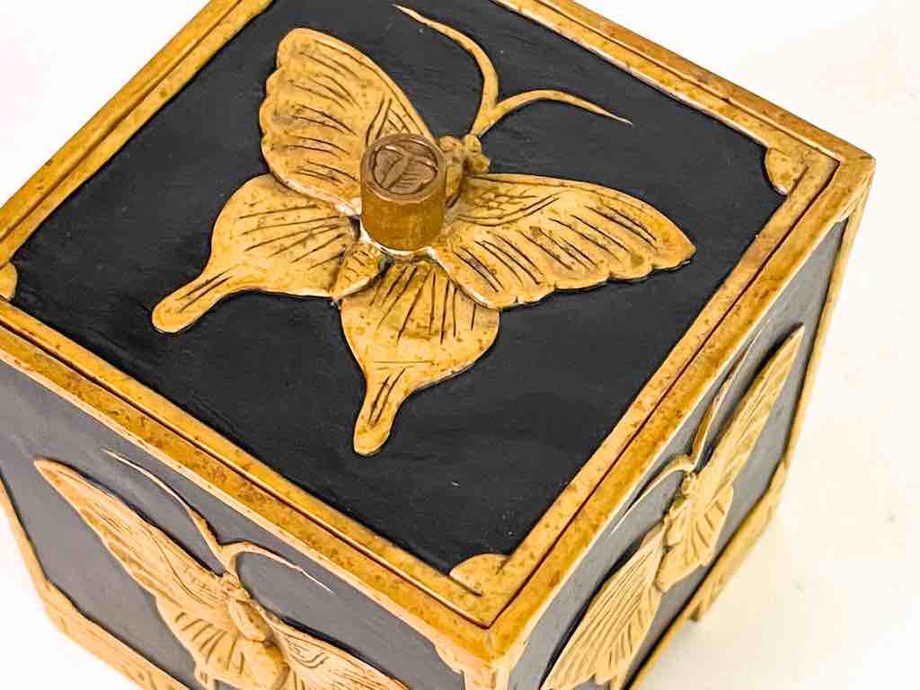 Butterflies Design - Footed Cube Soapstone Trinket Decor Lidded Box