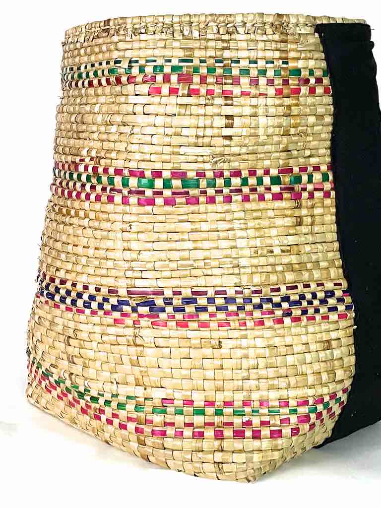 Deep Vintage Flexible Swampgrass Basket, Cloth Accent - Benin