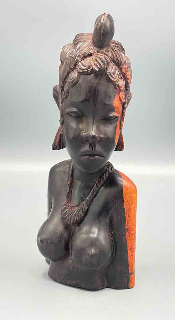 Ebony Carved Wood Fulani African Woman Head - Guinea