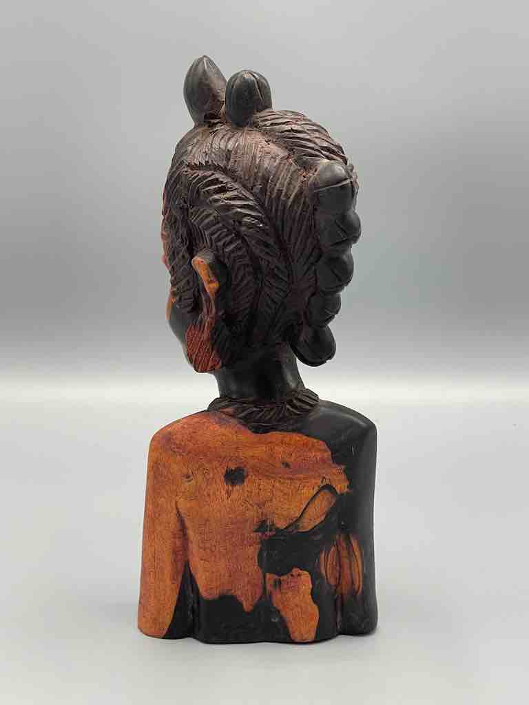 Ebony Carved Wood Fulani African Woman Head - Guinea