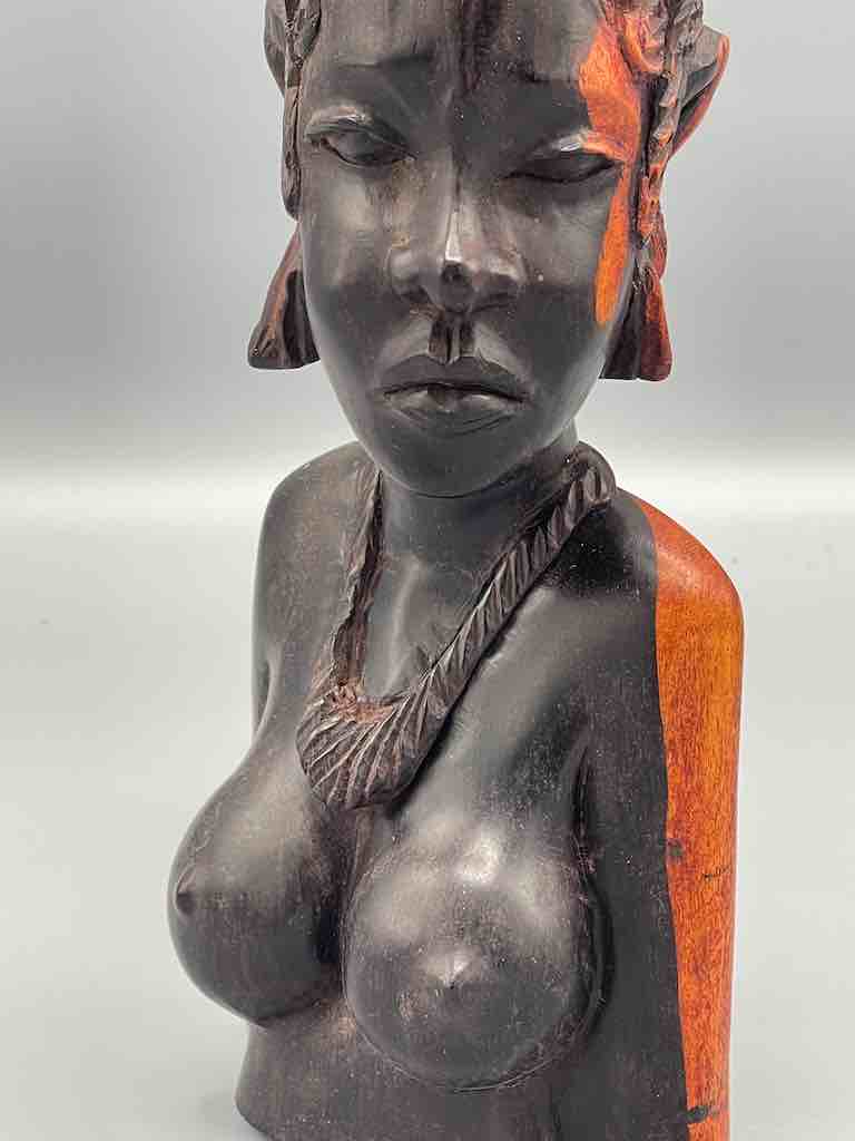 Ebony Carved Wood Fulani African Woman Head - Guinea