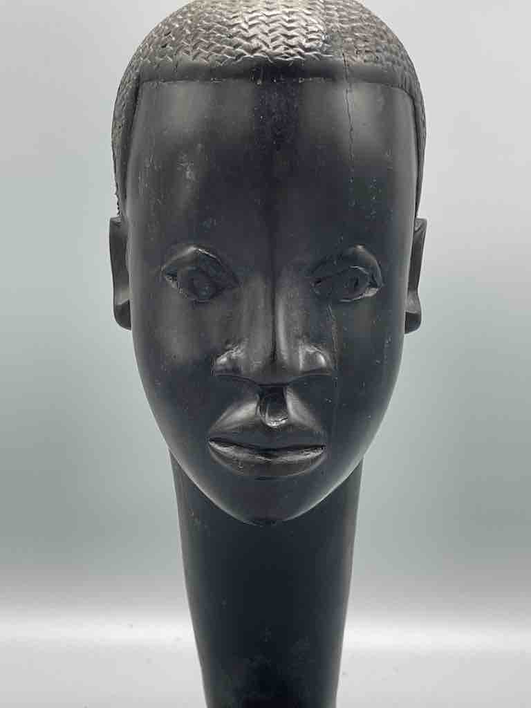 Carved Black Wood African Young Male Head - Guinea
