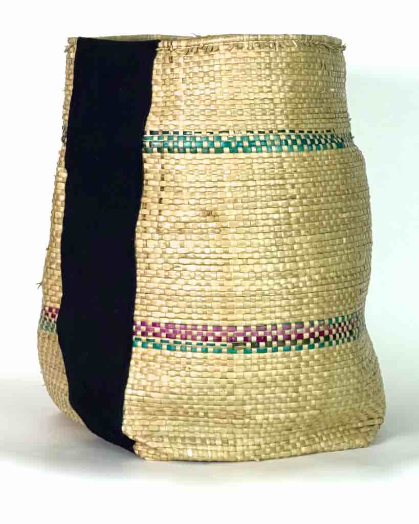 Large Deep Vintage Flexible Swampgrass Basket, Cloth Accent - Benin