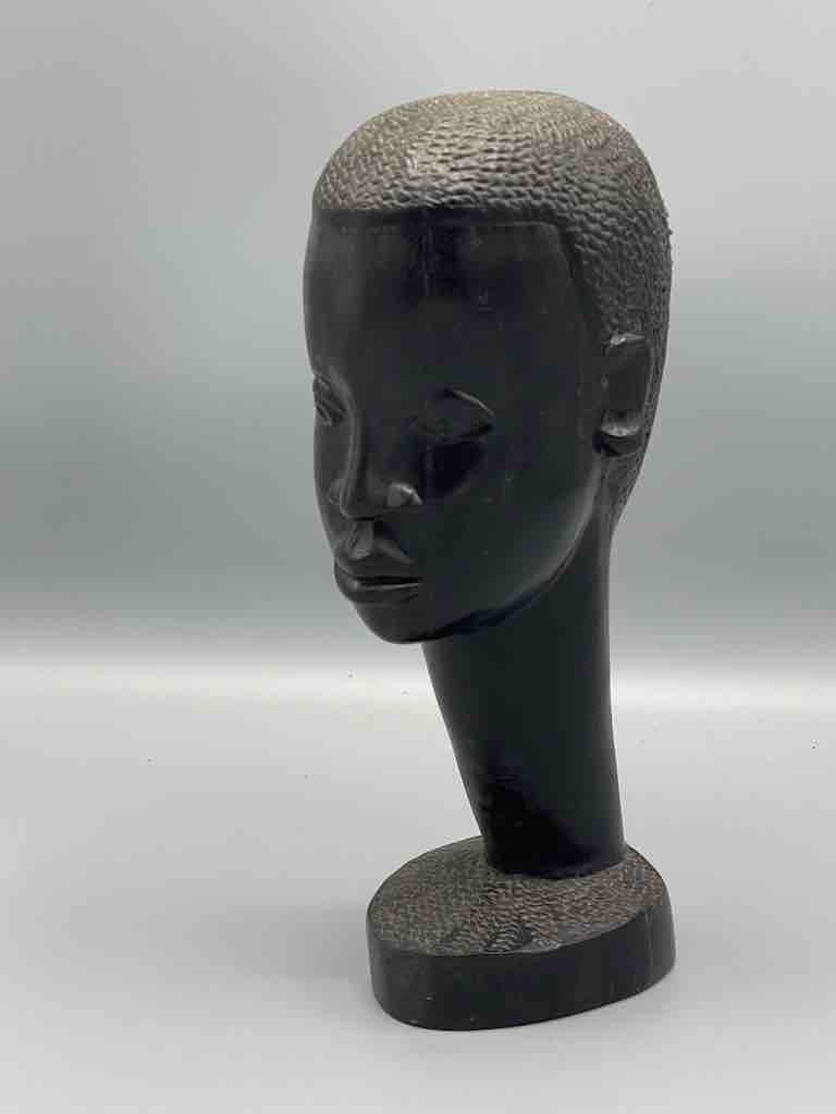 Carved Black Wood African Young Male Head - Guinea
