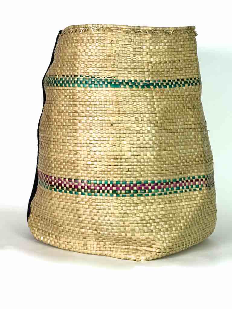 Large Deep Vintage Flexible Swampgrass Basket, Cloth Accent - Benin