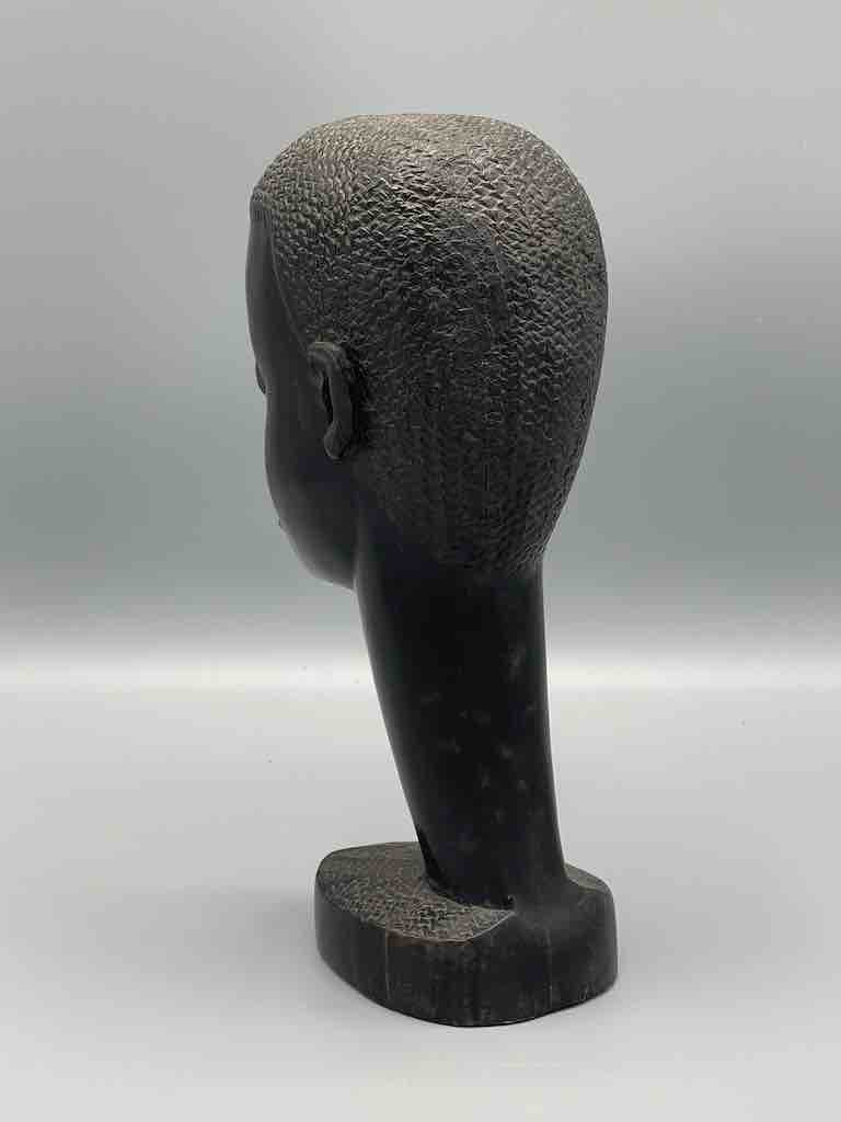 Carved Black Wood African Young Male Head - Guinea