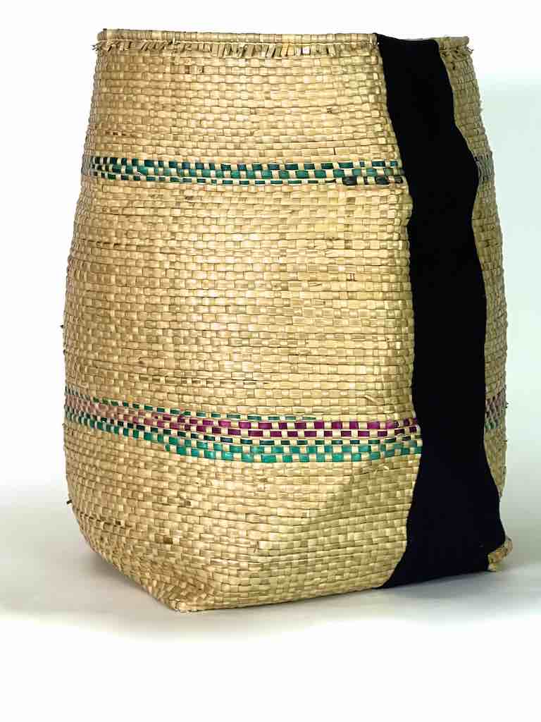 Large Deep Vintage Flexible Swampgrass Basket, Cloth Accent - Benin