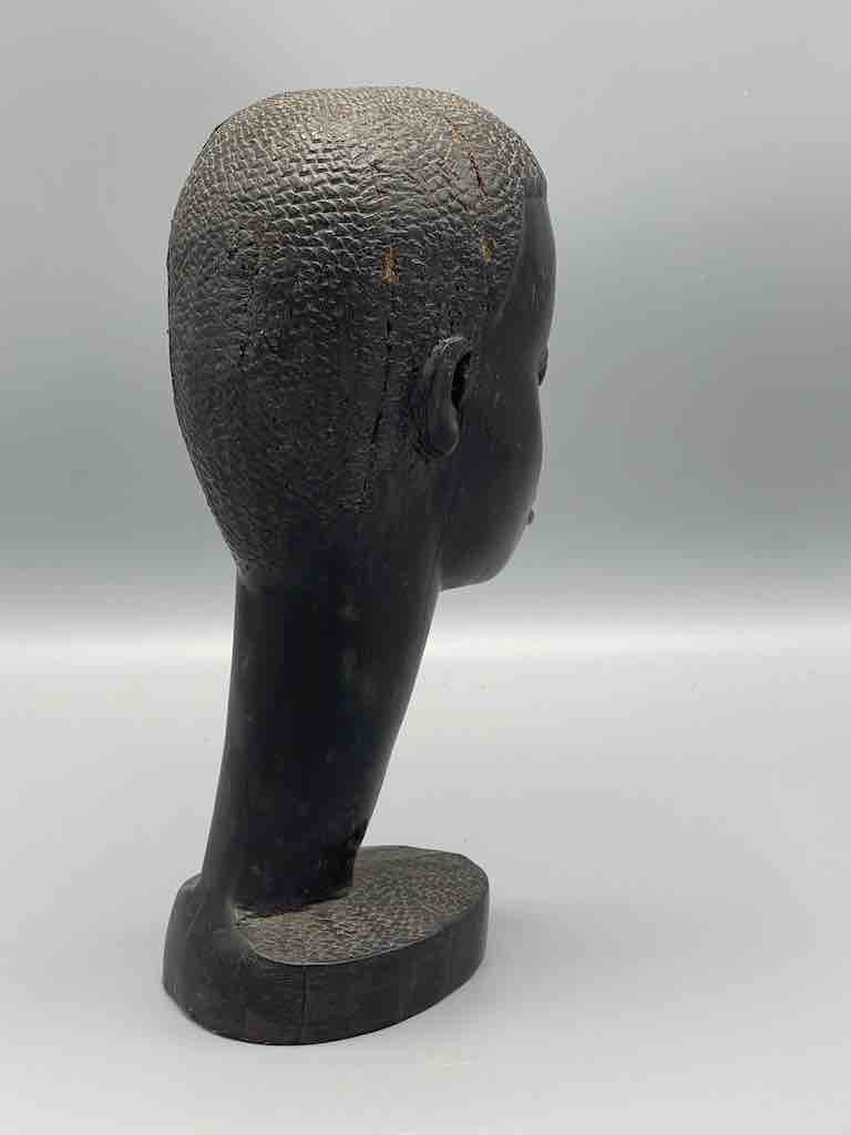 Carved Black Wood African Young Male Head - Guinea