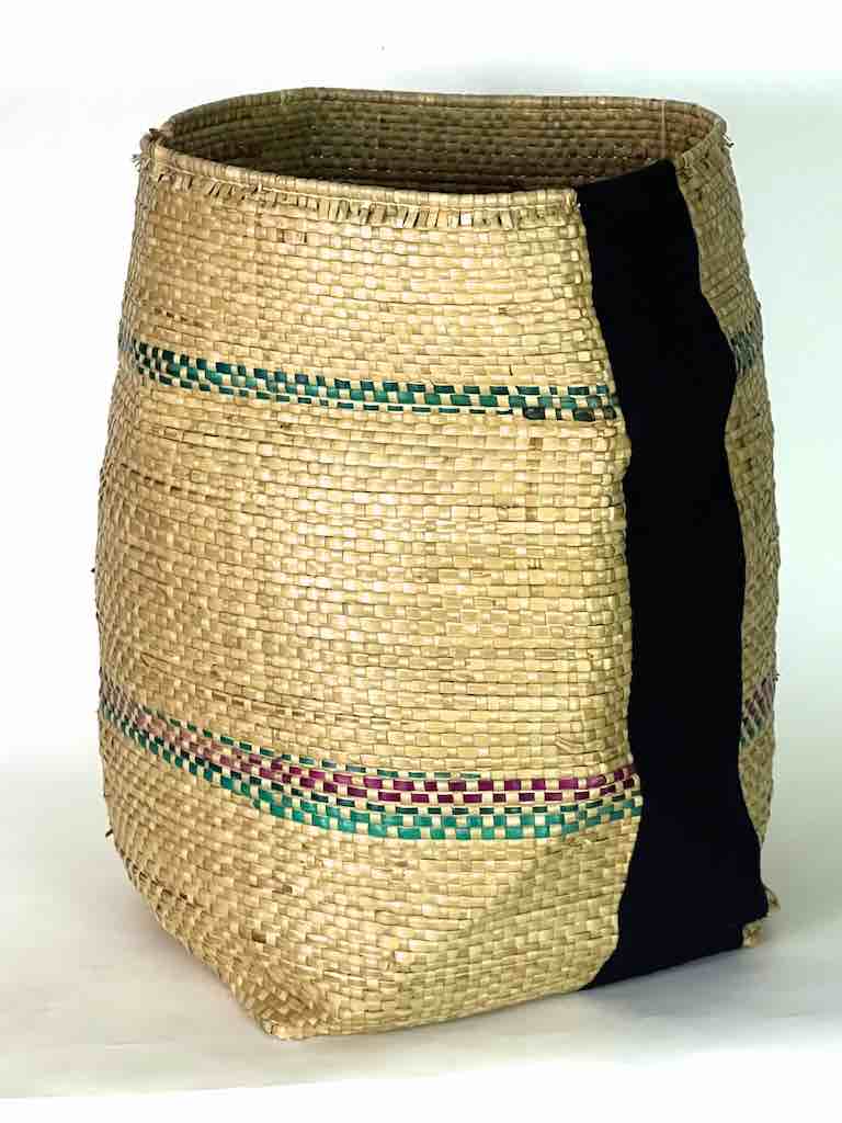 Large Deep Vintage Flexible Swampgrass Basket, Cloth Accent - Benin
