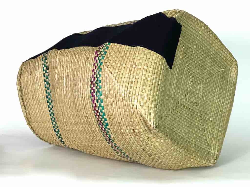 Large Deep Vintage Flexible Swampgrass Basket, Cloth Accent - Benin