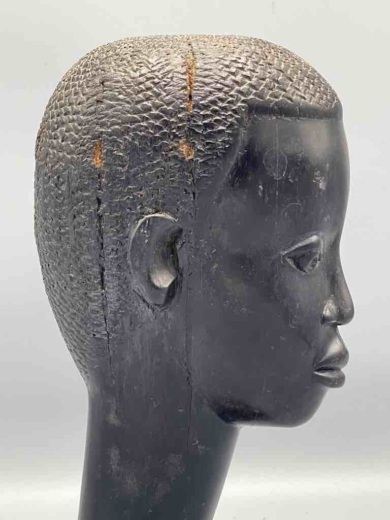 Carved Black Wood African Young Male Head - Guinea