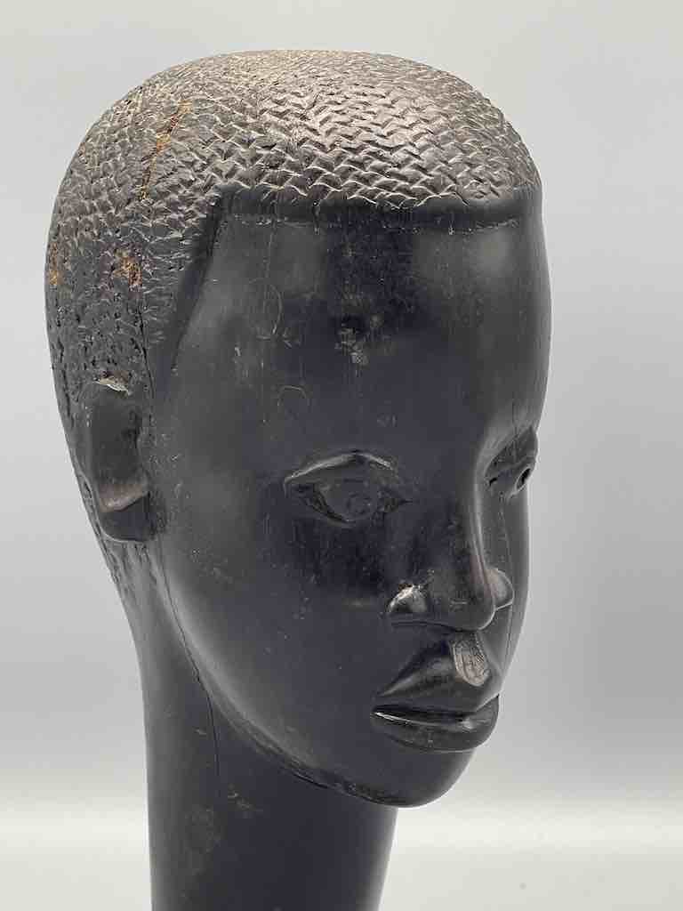 Carved Black Wood African Young Male Head - Guinea