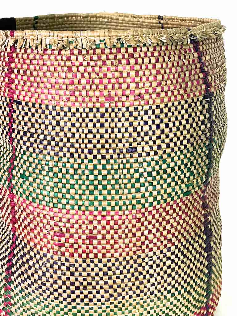 Deep Vintage Flexible Swampgrass Basket, Cloth Accent - Benin