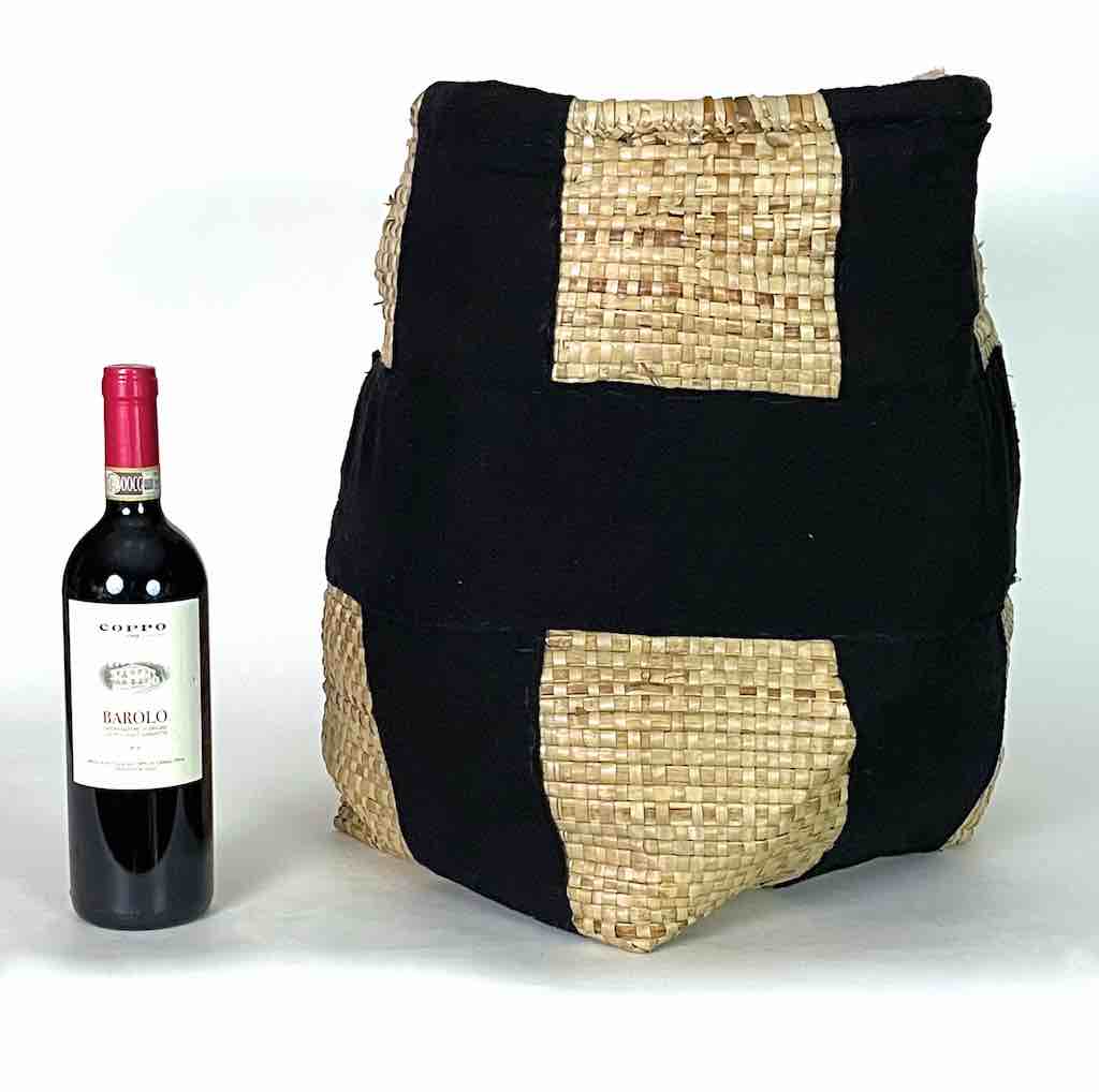 Large Deep Vintage Flexible Swampgrass Basket, Cloth Accent - Benin