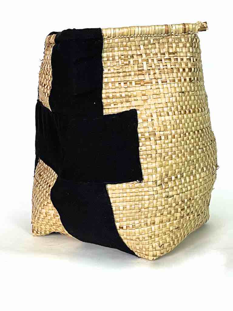 Large Deep Vintage Flexible Swampgrass Basket, Cloth Accent - Benin