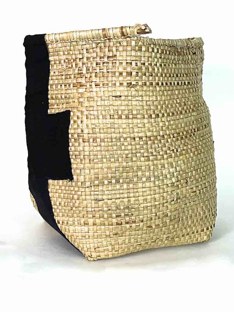 Large Deep Vintage Flexible Swampgrass Basket, Cloth Accent - Benin
