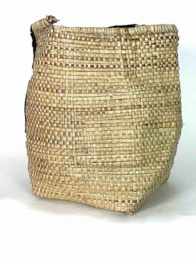 Large Deep Vintage Flexible Swampgrass Basket, Cloth Accent - Benin