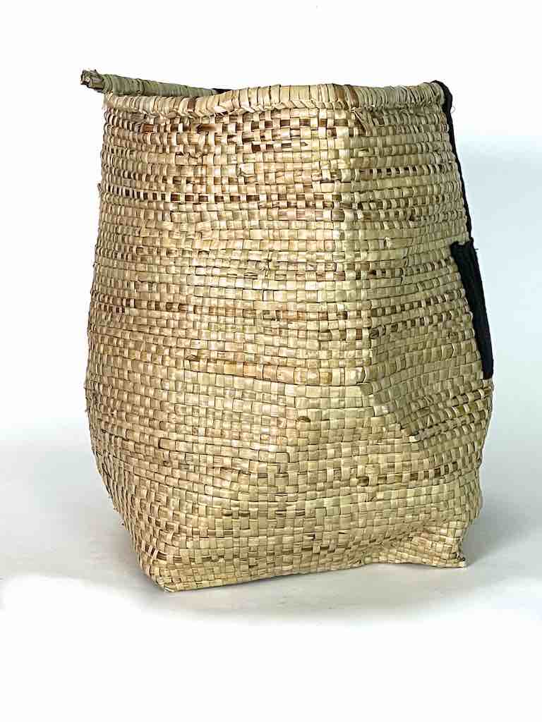 Large Deep Vintage Flexible Swampgrass Basket, Cloth Accent - Benin