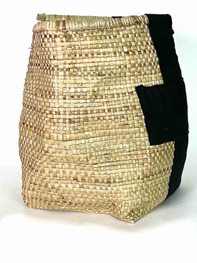 Large Deep Vintage Flexible Swampgrass Basket, Cloth Accent - Benin