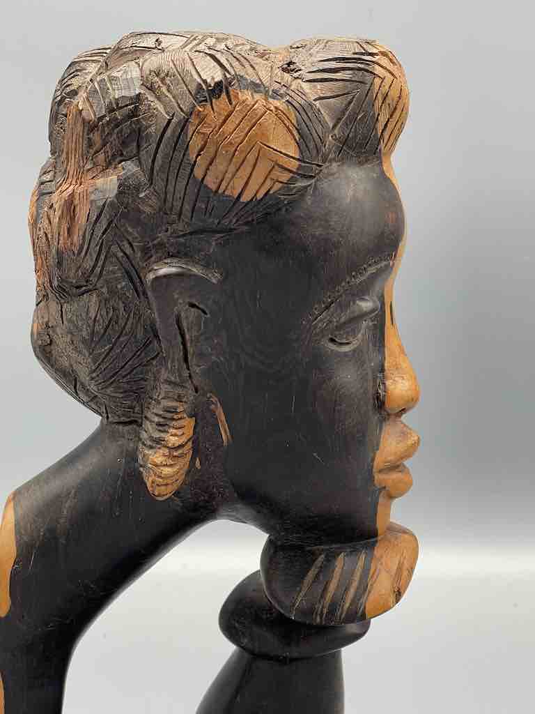 Ebony Carved Wood Fulani African Woman Head - Guinea