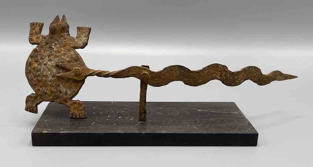 Vintage Iron Turtle & Snake "Asen" Figure on Base - Benin