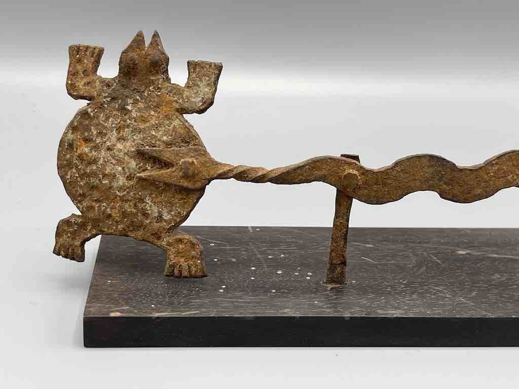 Vintage Iron Turtle & Snake "Asen" Figure on Base - Benin