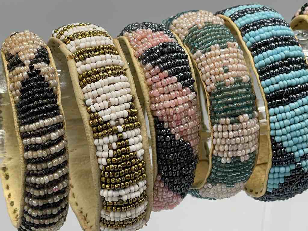 Sparkling 2-Color Wide Beaded Leather Bracelet - Mali