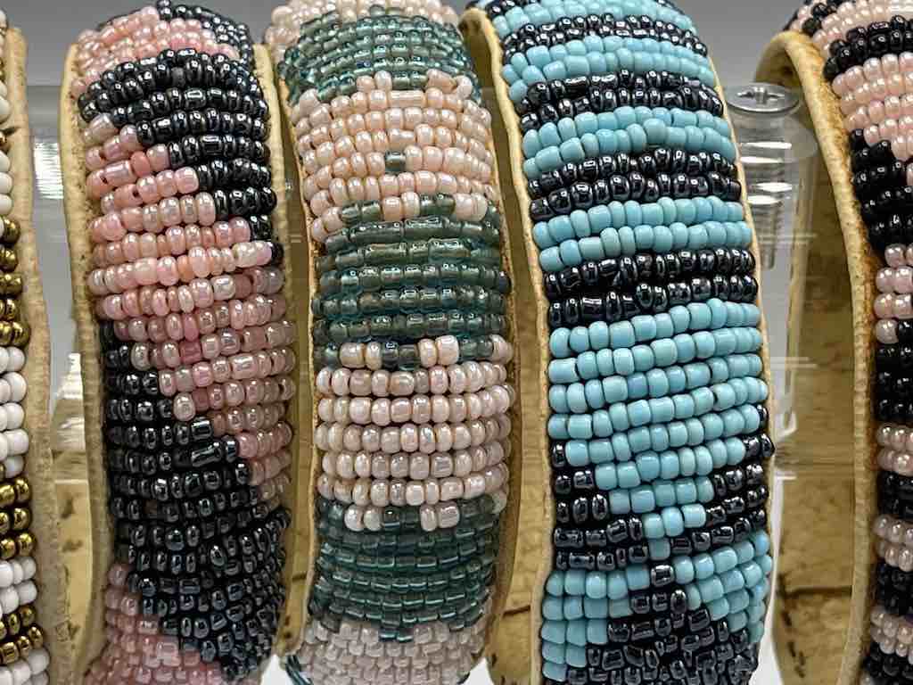 Sparkling 2-Color Wide Beaded Leather Bracelet - Mali