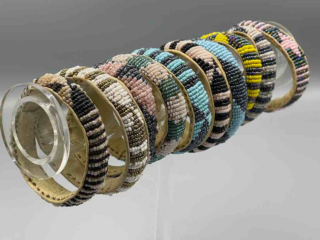 Sparkling 2-Color Wide Beaded Leather Bracelet - Mali