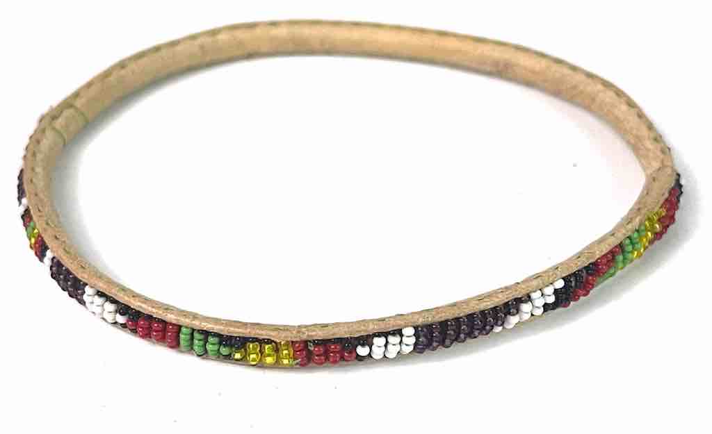 Very Narrow Tiniest Beaded Leather Bracelet - Mali