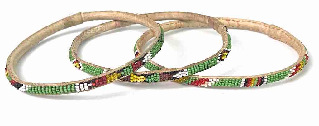 Very Narrow Tiniest Beaded Leather Bracelet - Mali
