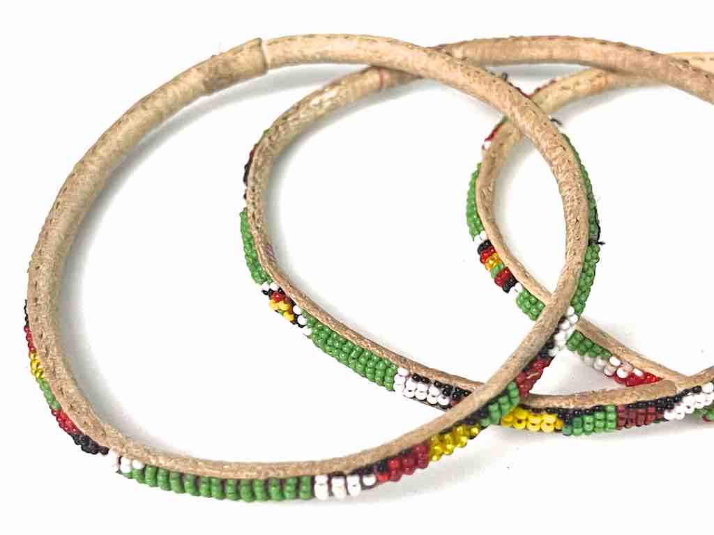 Very Narrow Tiniest Beaded Leather Bracelet - Mali