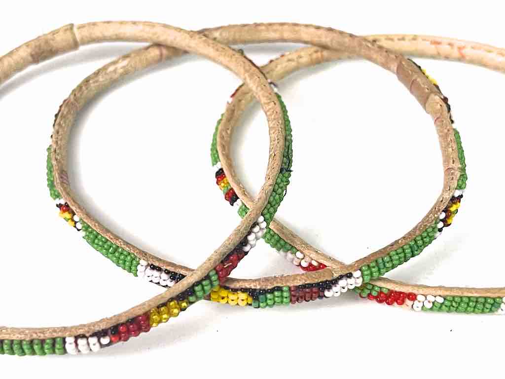 Very Narrow Tiniest Beaded Leather Bracelet - Mali