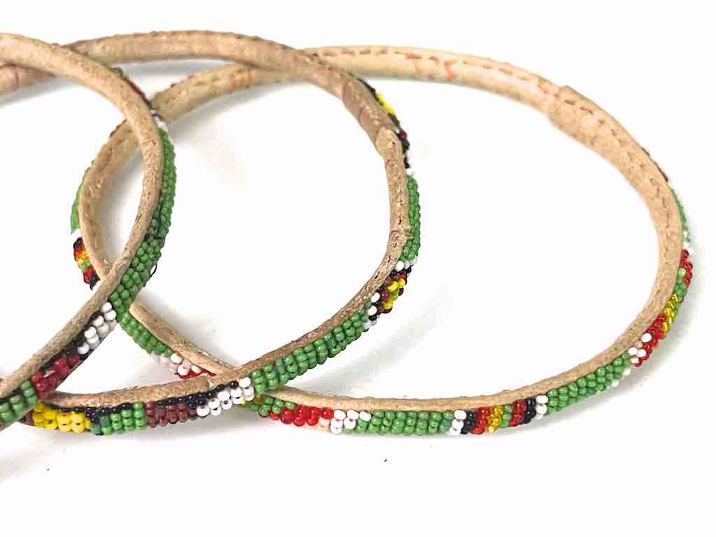 Very Narrow Tiniest Beaded Leather Bracelet - Mali