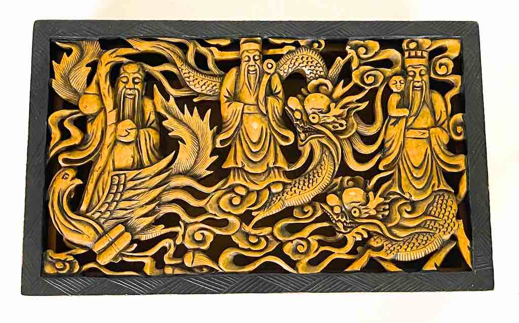 The Chinese 3 Wise Men - Relief Carved Soapstone Trinket Decor Box