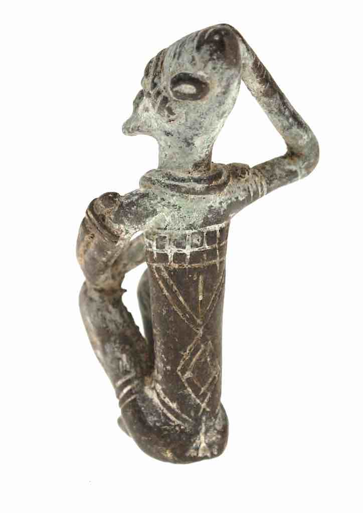 Vintage Dogon Brass Man Sitting on the Ground Figure - Mali