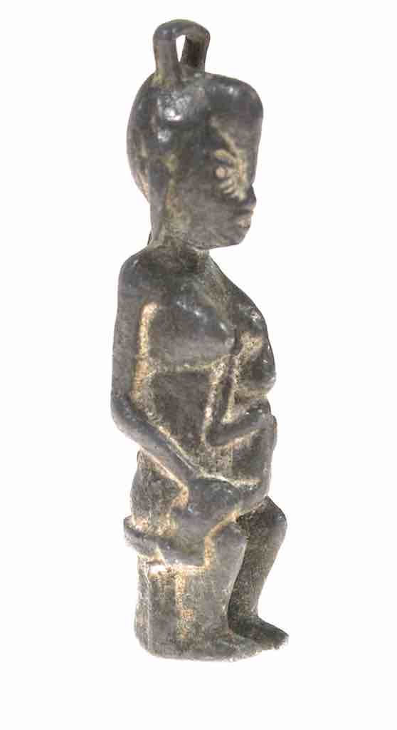 Vintage Senufo Brass Seated Woman with Child Figure - Ivory Coast