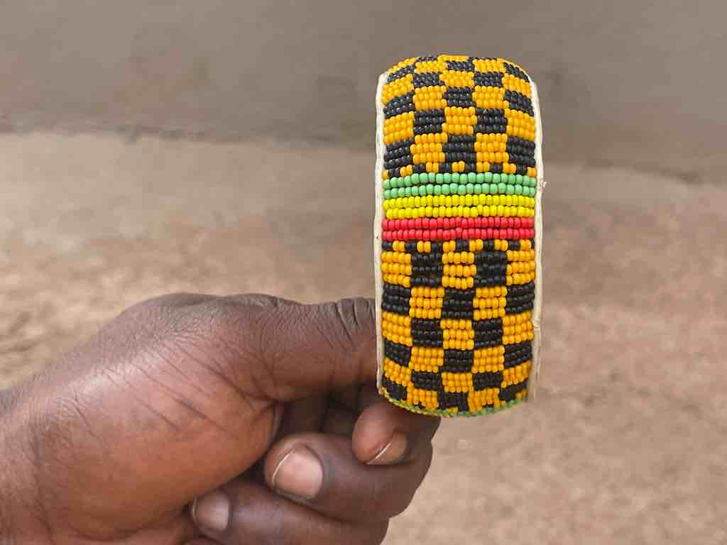 Checkerboard Design Wide Beaded Leather Bracelet - Mali