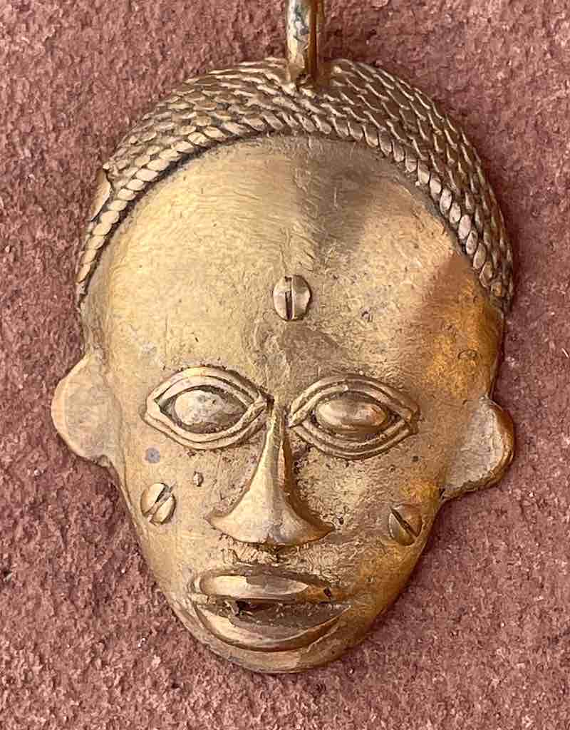 Contemporary African Brass Mask Pendant - Ivory Coast