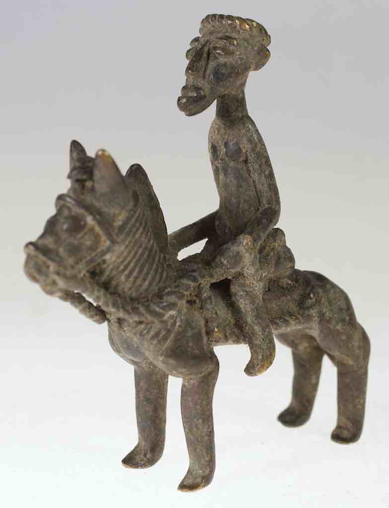 Vintage Dogon Brass Equestrian Warrior Figure - Mali